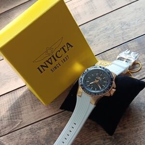 Invicta Gold and Black Watch with White Strap